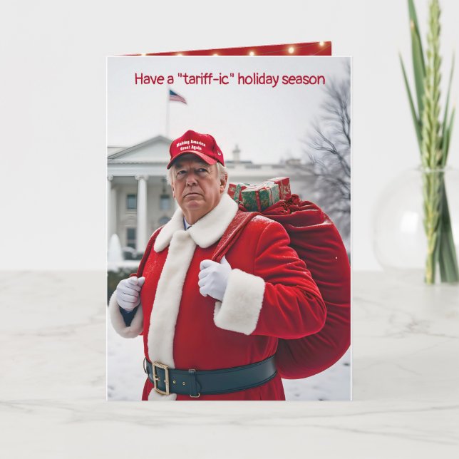 Santa Claus Trump With Red Gift Sack Card (Front)