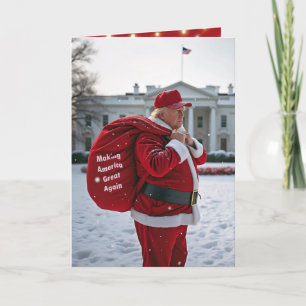 Santa Claus Trump With Red Gift Sack Card