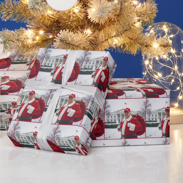 Santa Claus Trump With Red Gift Sack Wrapping Paper (Holidays)