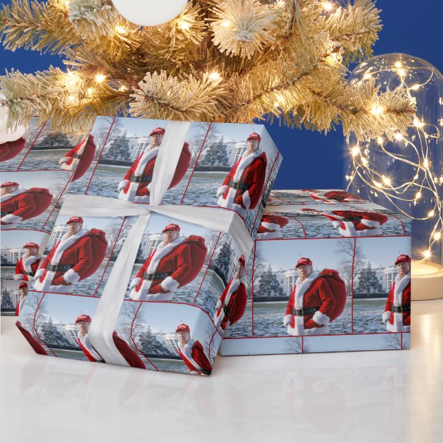 Santa Claus Trump With Red Gift Sack Wrapping Paper (Holidays)