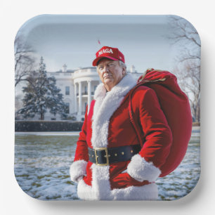 Santa Claus Trump With Red Sack Paper Plate