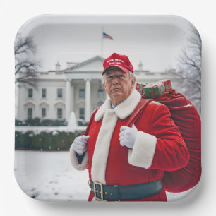 Santa Claus Trump With Red Sack Paper Plate
