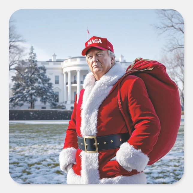 Santa Claus Trump With Red Sack Square Sticker (Front)
