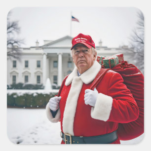 Santa Claus Trump With Red Sack Square Sticker