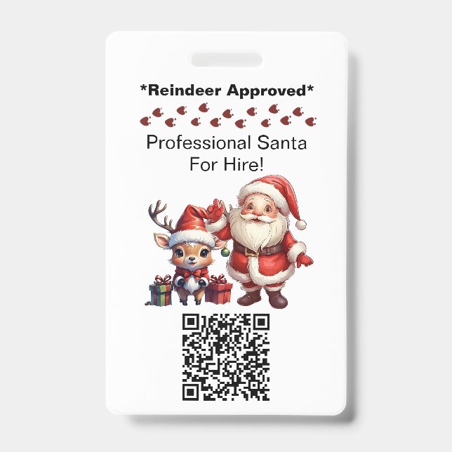 Santa Claus Two Sides Business Card Edit QR Code ID Badge (Front)