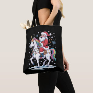 Santa Claus Unicorn Christmas Rainbow Lights Xmas Tote Bag