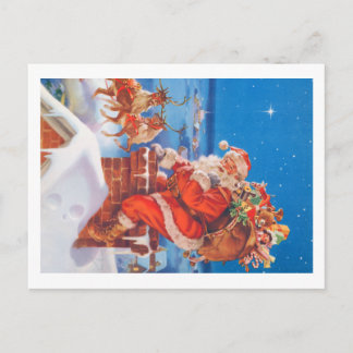 Santa Claus Up on the Rooftop Holiday Postcard