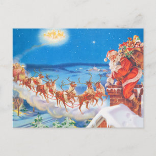 Santa Claus Up On The Rooftop On Christmas Eve Holiday Postcard