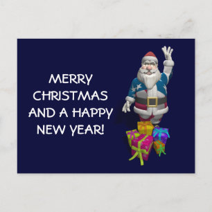 Santa Claus US Flag Jacket Holiday Postcard