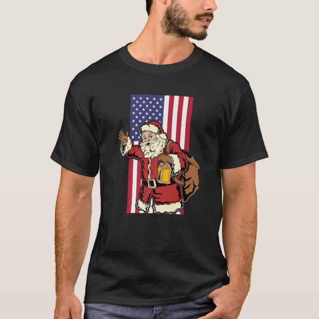 Santa Claus Vertical American Flag T-Shirt (Front)