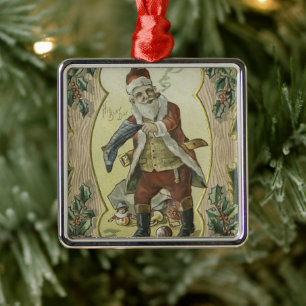 Santa claus Vintage Illustration Metal Tree Decoration