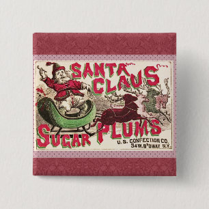Santa Claus Vintage Illustration Sleigh 15 Cm Square Badge