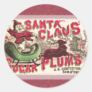 Santa Claus Vintage Illustration Sleigh Classic Round Sticker