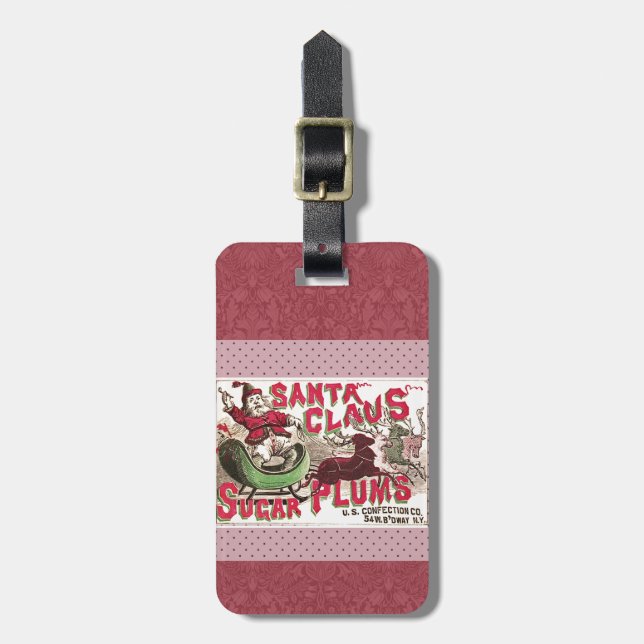 Santa Claus Vintage Illustration Sleigh Luggage Tag (Front Vertical)