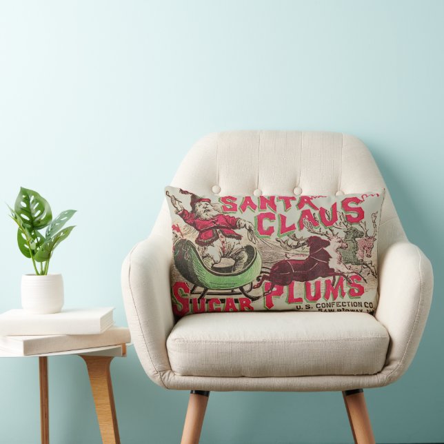 Santa Claus Vintage Illustration Sleigh Lumbar Cushion (Chair)
