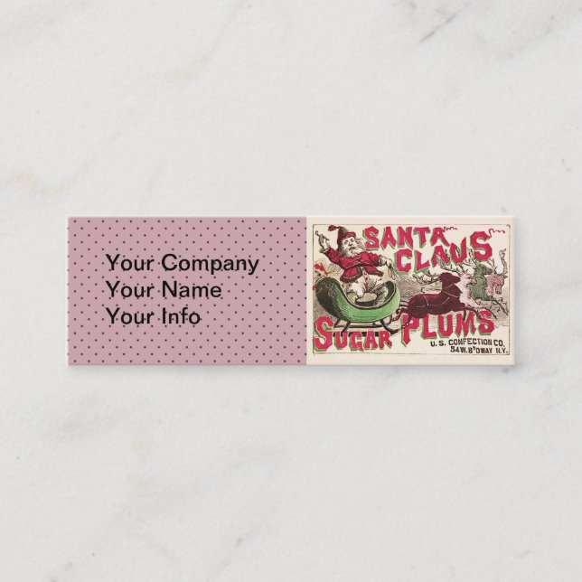 Santa Claus Vintage Illustration Sleigh Mini Business Card (Front)