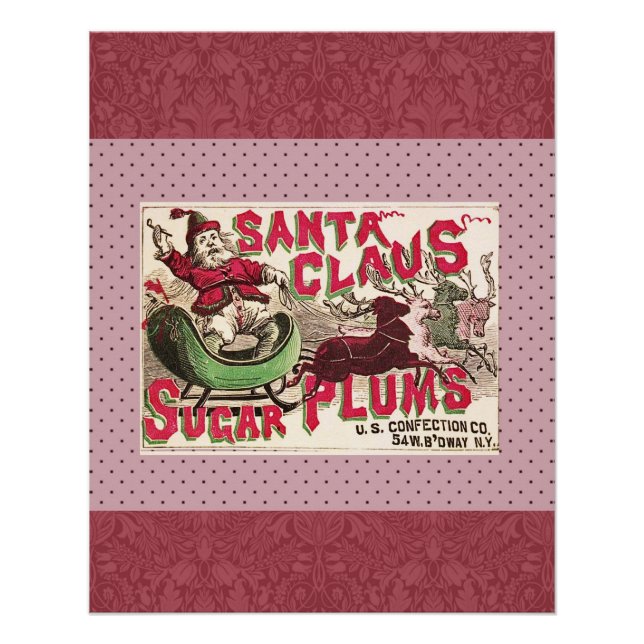 Santa Claus Vintage Illustration Sleigh Poster (Front)