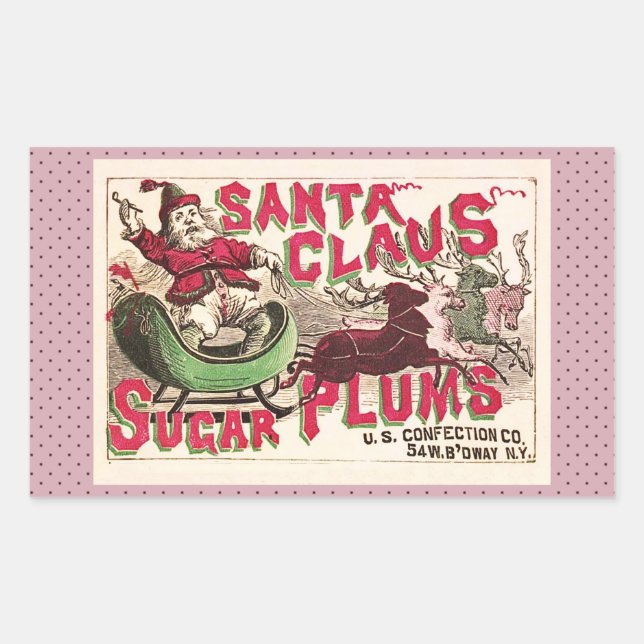 Santa Claus Vintage Illustration Sleigh Rectangular Sticker (Front)
