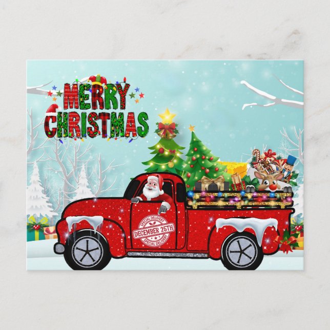 Santa Claus Vintage Truck Christmas Postcard (Front)