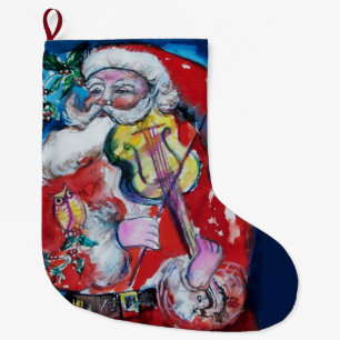 SANTA CLAUS VIOLIN PLAYER LARGE CHRISTMAS STOCKING