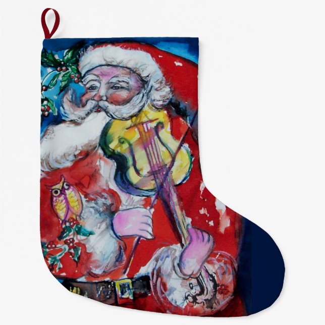 SANTA CLAUS VIOLIN PLAYER LARGE CHRISTMAS STOCKING (Front)