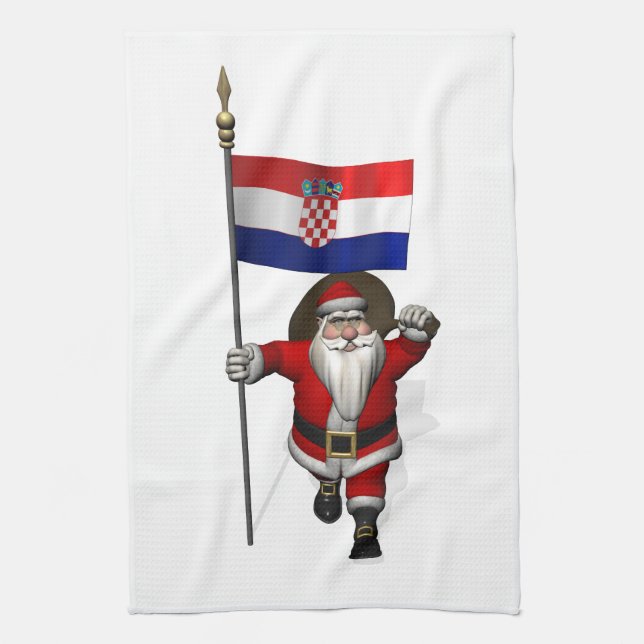Santa Claus Visiting Croatia Tea Towel (Vertical)