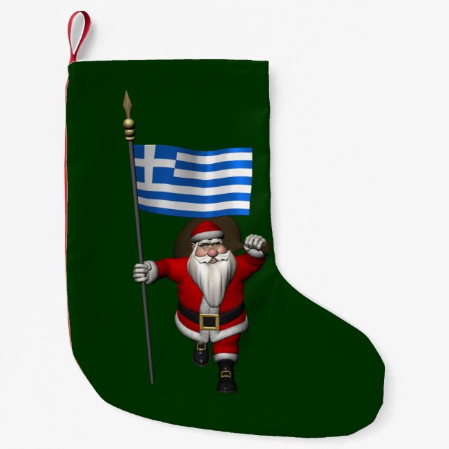 Santa Claus Visiting Greece Small Christmas Stocking (Front)