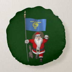 Santa Claus Visiting The Beaver State Round Cushion