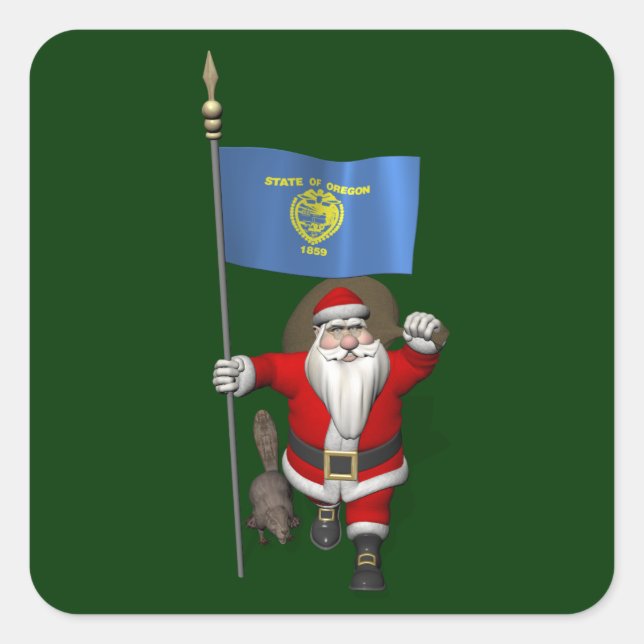 Santa Claus Visiting The Beaver State Square Sticker (Front)
