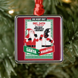Santa Claus vs. Krampus Boxing Match Good vs. Evil Metal Tree Decoration