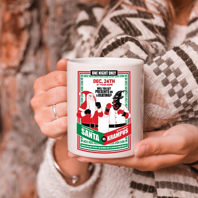 Santa Claus vs. Krampus Boxing Match Good vs. Evil Two-Tone Coffee Mug (Creator Uploaded)
