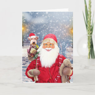 Santa Claus w Christmas Gifts Airedale Dog Holiday Card
