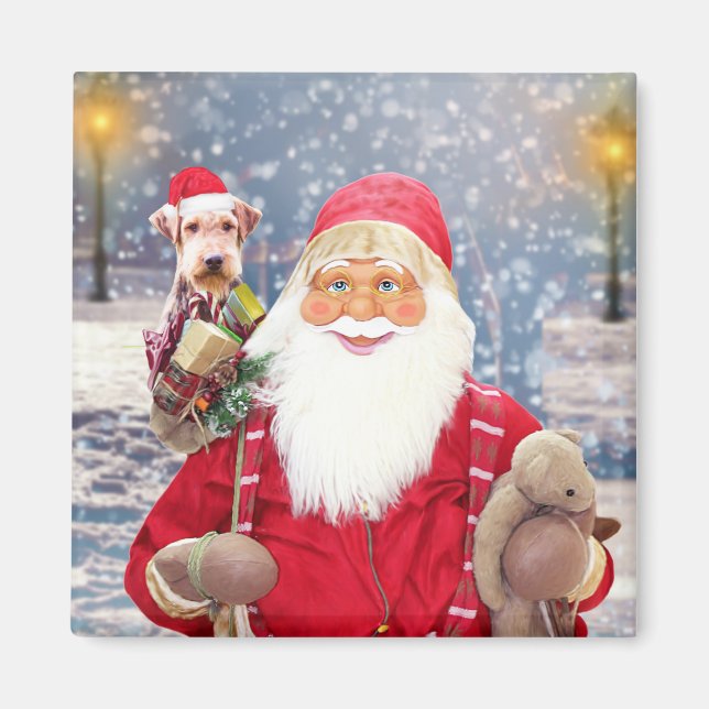 Santa Claus w Christmas Gifts Airedale Dog Magnet (Front)