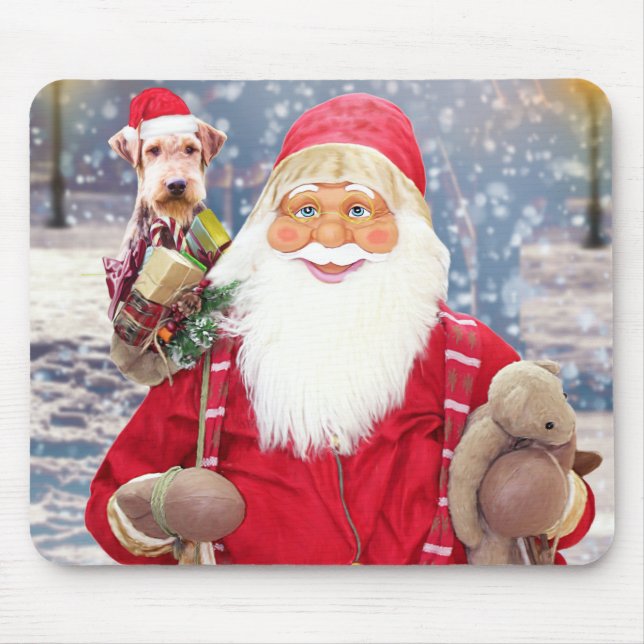 Santa Claus w Christmas Gifts Airedale Dog Mouse Mat (Front)
