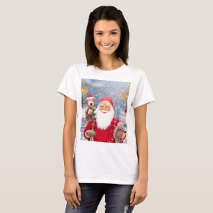 Santa Claus w Christmas Gifts Airedale Dog T-Shirt