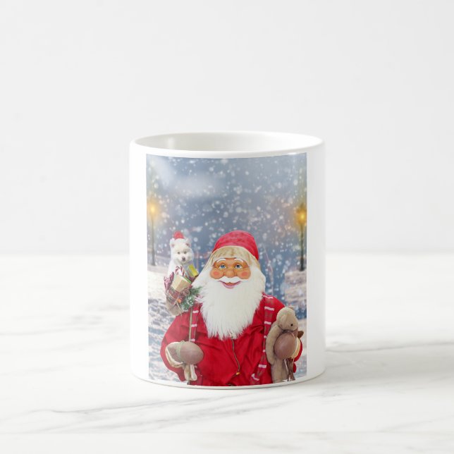 Santa Claus w Christmas Gifts American Eskimo Dog Coffee Mug (Center)