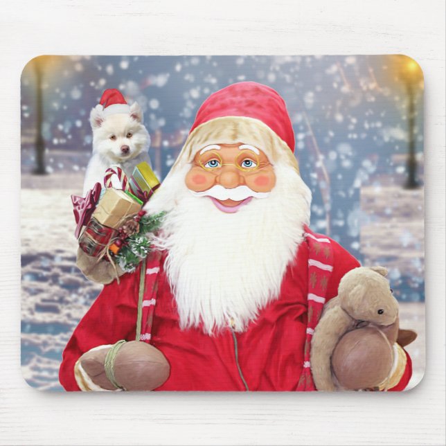Santa Claus w Christmas Gifts American Eskimo Dog Mouse Mat (Front)