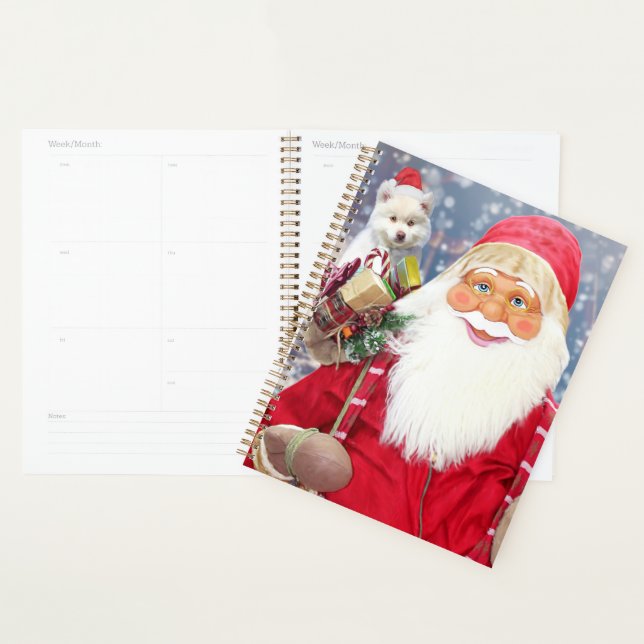 Santa Claus w Christmas Gifts American Eskimo Dog Planner (Display)