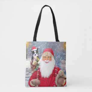 Santa Claus w Christmas Gifts Border Collie Dog Tote Bag