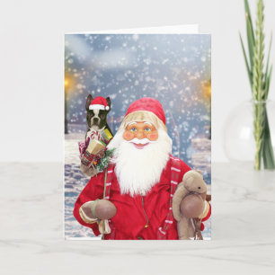 Santa Claus w Christmas Gifts Boston Terrier Dog Holiday Card