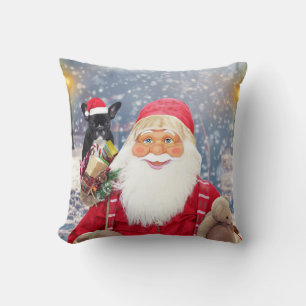 Santa Claus w Christmas Gifts French Bulldog Cushion