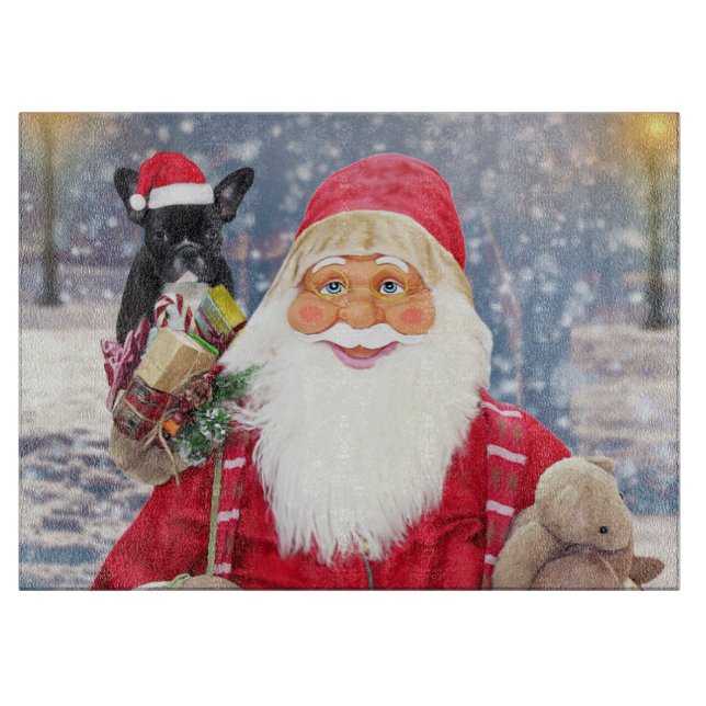 Santa Claus w Christmas Gifts French Bulldog Cutting Board (Front)