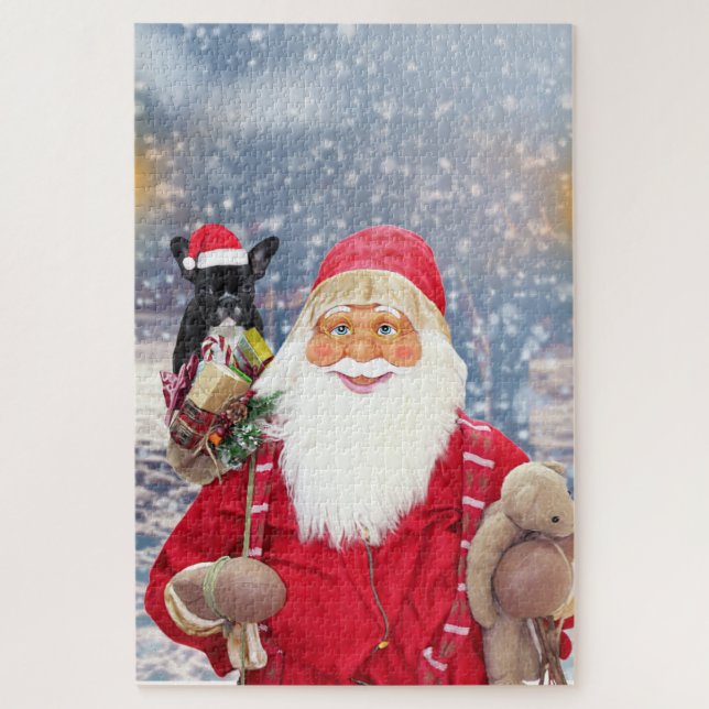 Santa Claus w Christmas Gifts French Bulldog Jigsaw Puzzle (Vertical)
