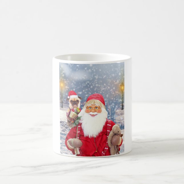 Santa Claus w Christmas Gifts Pug Dog Coffee Mug (Center)