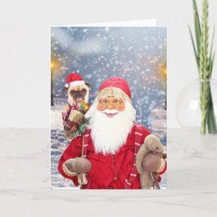 Santa Claus w Christmas Gifts Pug Dog Holiday Card