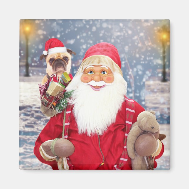 Santa Claus w Christmas Gifts Pug Dog Magnet (Front)