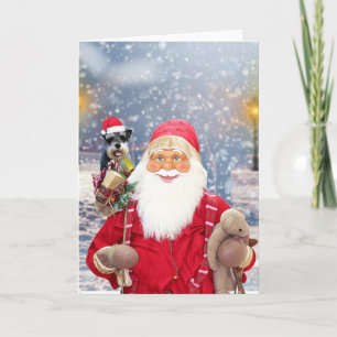 Santa Claus w Christmas Miniature Schnauzer Dog Holiday Card