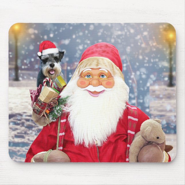 Santa Claus w Christmas Miniature Schnauzer Dog Mouse Mat (Front)