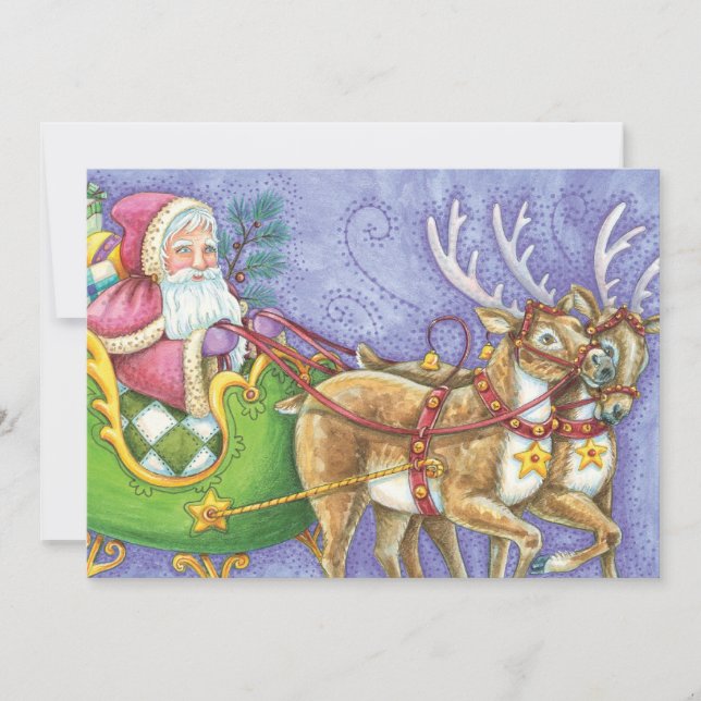 Santa Claus w Reindeer Christmas Party Invitation (Front)