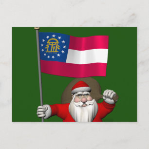 Santa Claus Waving Flag Of Georgia Holiday Postcard